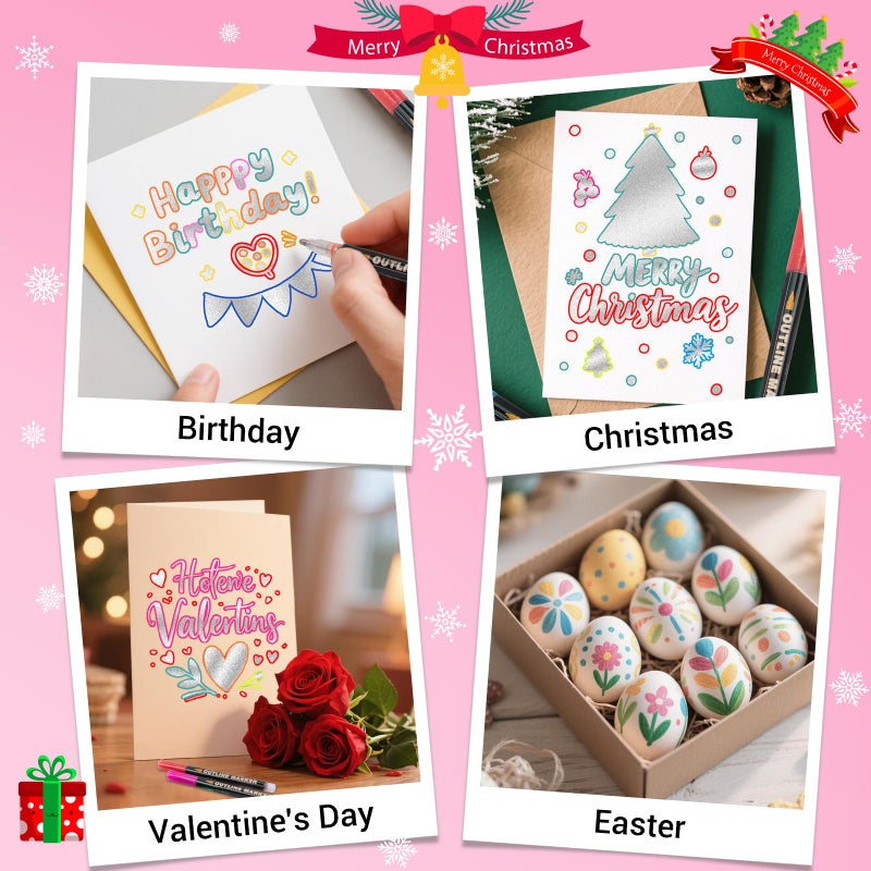 AKARUED Outline Markers as Christmas Gifts for Teens & Tween Girls, Shimmer Metallic Glitter Marker, 12 Cool Pen for Doodling Drawing, Trendy Cute Arts Crafts Supplies & Stocking Stuffers for Teenage Girls - Image 5